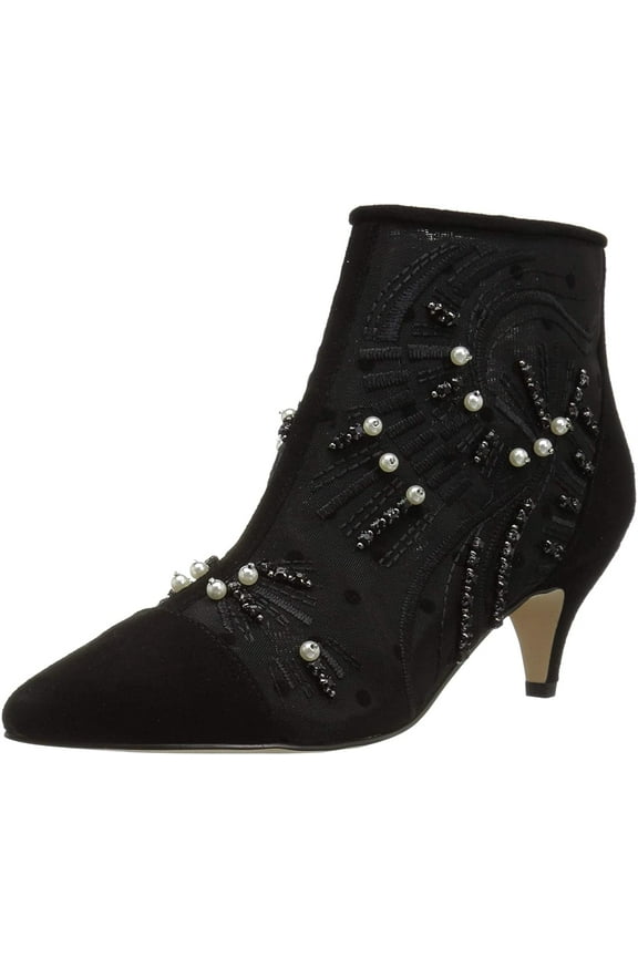 Kami Black Mesh Formal Pointed Toe Kitten Heel Fashion Pearl Boot