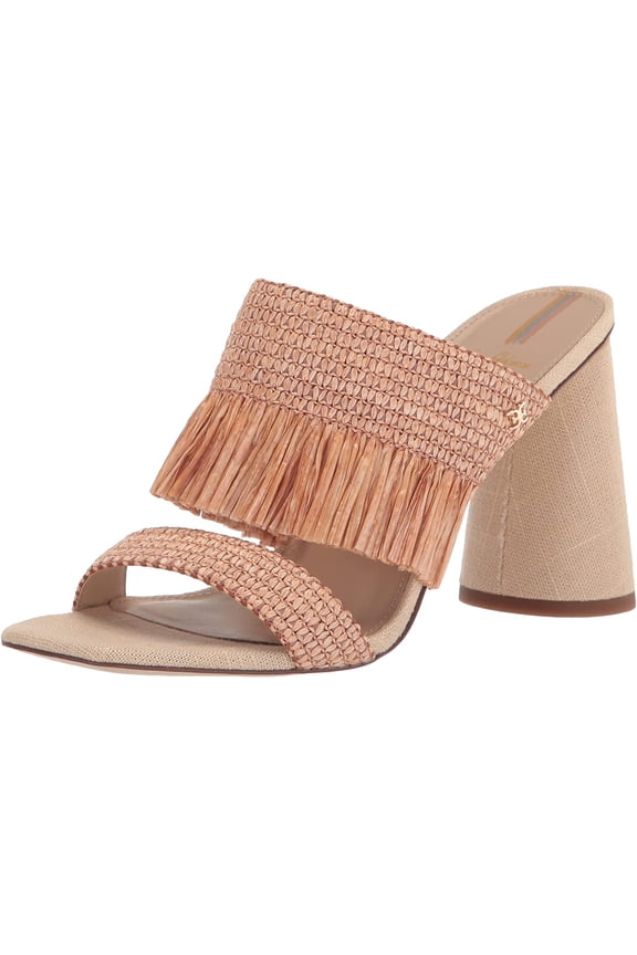 Kamryn Blush Squared Toe Block Heel Slip On Raffia Heeled Sandals (Blush, 6.5)
