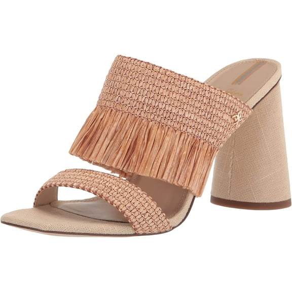 Sam Edelman Kamryn Blush Squared Toe Block Heel Slip On Raffia Heeled Sandals (Blush, 6.5)