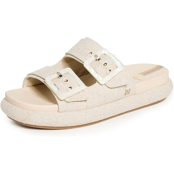 Sam Edelman Kenzie 2 Natural Buckle Straps Slip On Open Toe Platform Slides (Natural, 10)