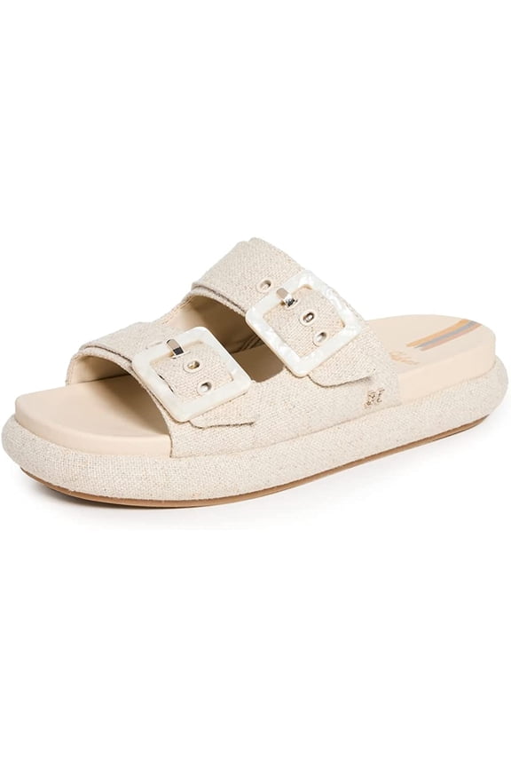 Kenzie 2 Natural Buckle Straps Slip On Open Toe Platform Slides (Natural, 10)