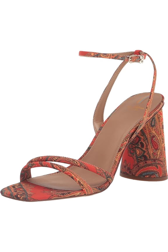 Kia Orange Poppy Squared Open Toe Ankle Strap Block Heeled Sandals (Orange Poppy, 11)
