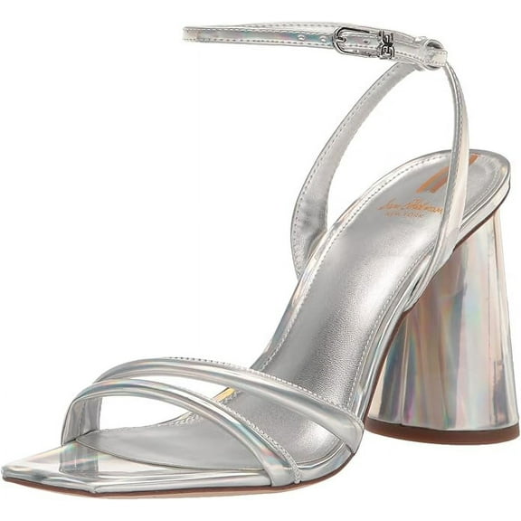 Sam Edelman Kia Soft Silver Open Toe Ankle Strap Block Heeled Wide Sandals (Soft Silver, 8)
