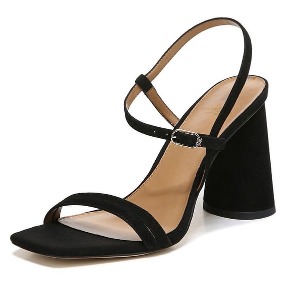 Sam Edelman Kit Black Square Toe Slingback Strap Cylindrical Block Heel Sandals (Black, 6.5)