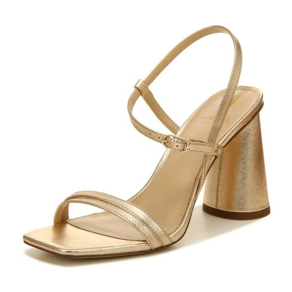 Sam Edelman Kit Gold Square Toe Slingback Strap Cylindrical Block Heel Sandals (Gold, 10.5)