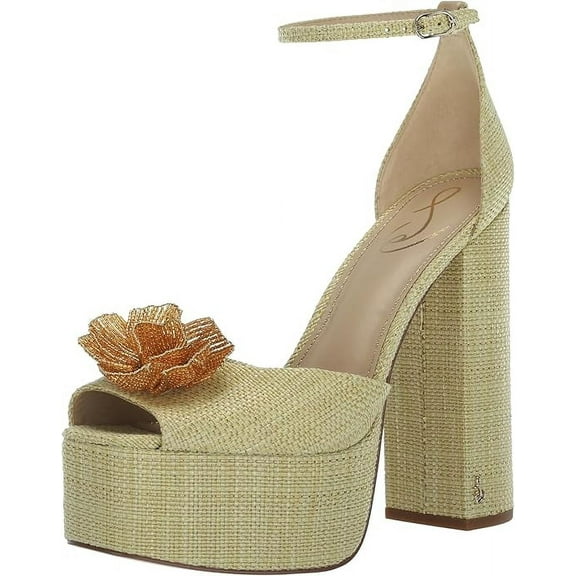 Sam Edelman Kori Flora Pistachio Ankle Strap Peep Toe Dress Block Heeled Sandals (Pistachio, 10)