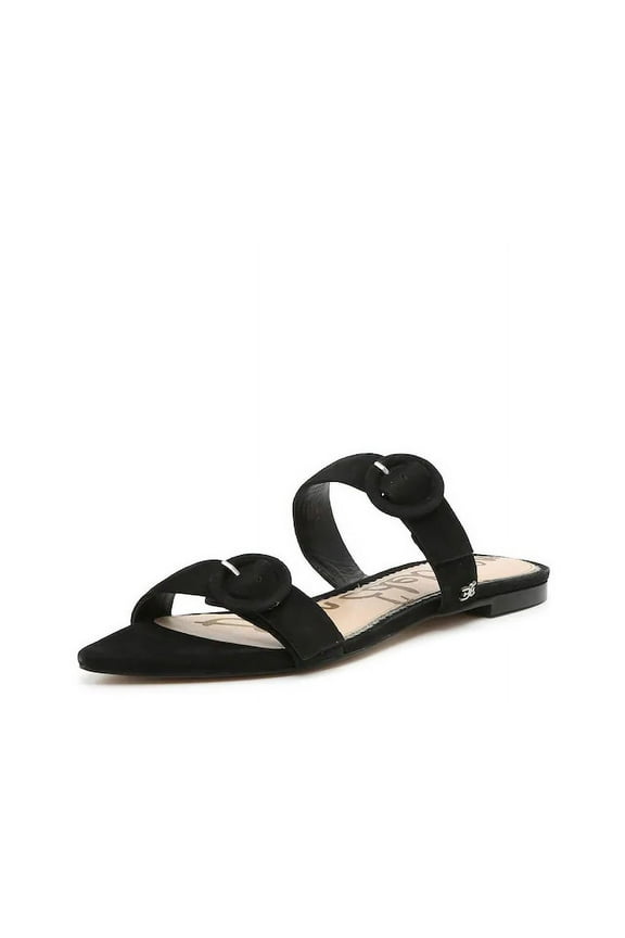 LARUE Slip On Flat Slide Sandals Black Suede Mule Open Toe Slides (Black, 8)