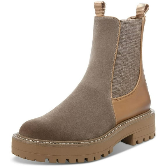 Sam Edelman Laguna 2 Desert Olive Round Toe Lug Sole Leather Chelsea Boots (Desert Olive, 7)