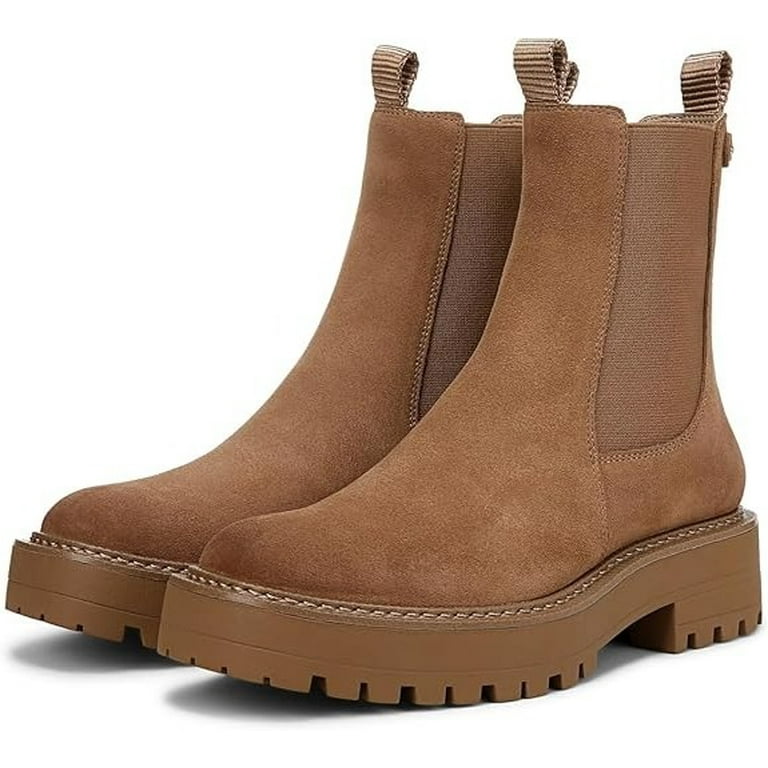 Sam Edelman Laguna Almond Taupe Leather Chelsea Moto Rounded Toe