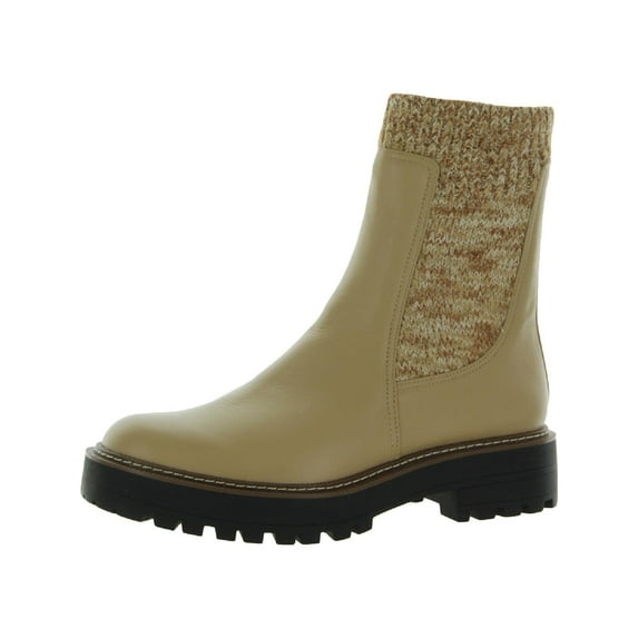 Sam Edelman Laguna Knit Cashew Round Toe Lug Sole Leather Chelsea Ankle Boots (Cashew, 6.5)