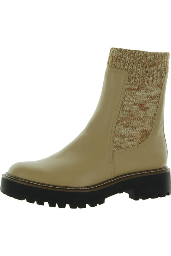Laguna Knit Cashew Round Toe Lug Sole Leather Chelsea Ankle Boots (Cashew, 7.5)