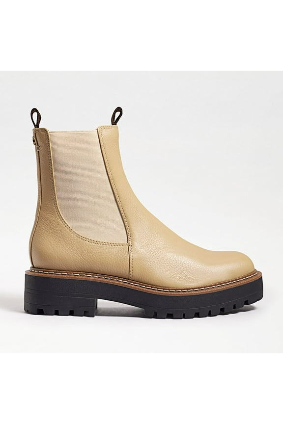 Laguna Sesame Leather Chelsea Moto Round Toe Pull On Ankle Wide Boot (Sesame, 6.5)