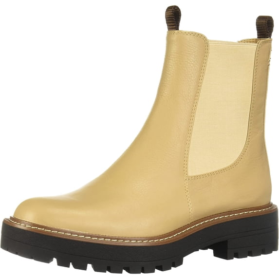 Sam Edelman Laguna Sesame Leather Chelsea Moto Round Toe Pull On Ankle Wide Boot (Sesame, 6)