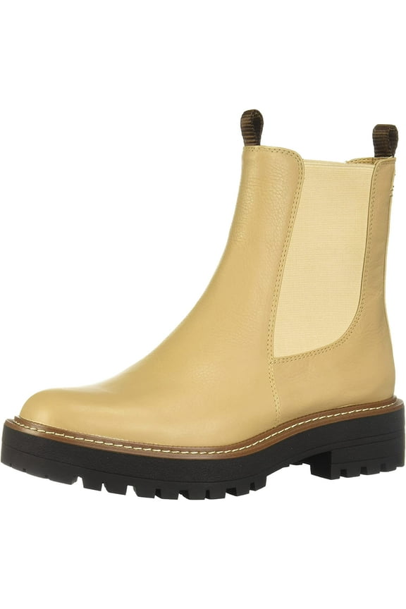 Laguna Sesame Leather Chelsea Moto Round Toe Pull On Ankle Wide Boot (Sesame, 7)