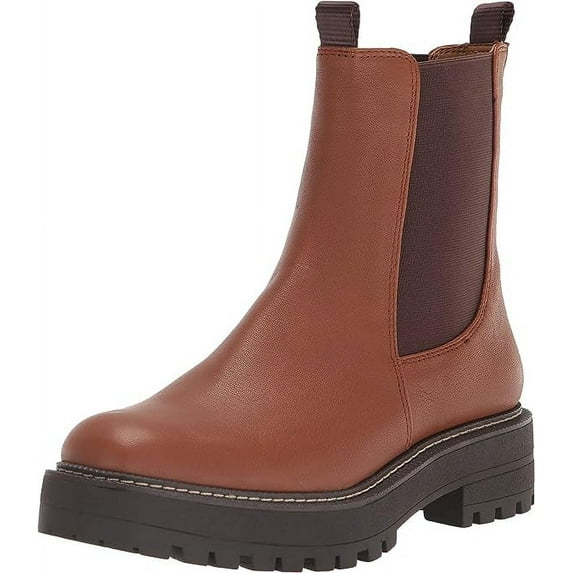 Sam Edelman Laguna Tawny Brown Rounded Toe Pull On Chelsea Ankle Combat Boots (Tawny Brown, 8)