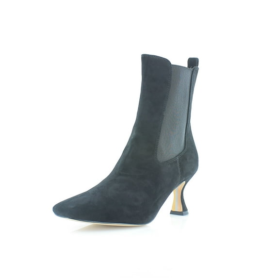 Sam Edelman Lani Black Square Toe Pull On Spooled Heels Chelsea Fashion Boots (Black, 5.5)