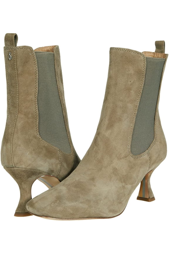 Lani Fern Green Spool Heel Squared Toe Pull On Suede Ankle Boots (Fern Green, 6.5)