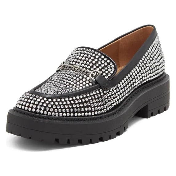 Sam Edelman Laurs Glitz Black Fashion Slip On Rounded Toe Platform Loafer Shoes