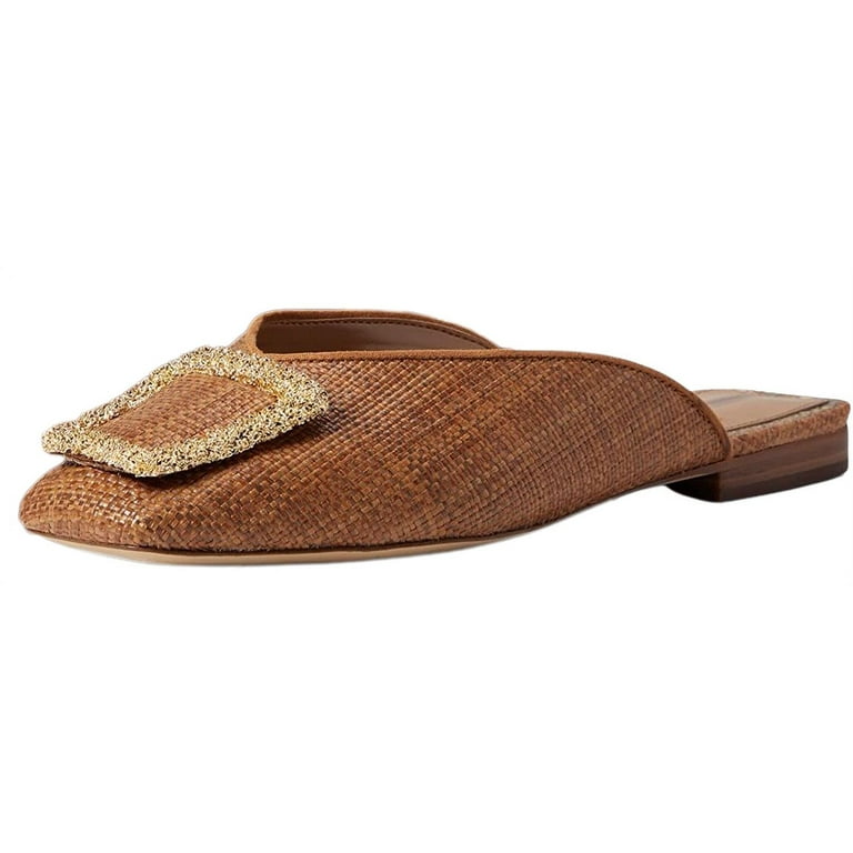 Sam Edelman Lavina Brown Slip On Square Toe Gold Stud Fabric