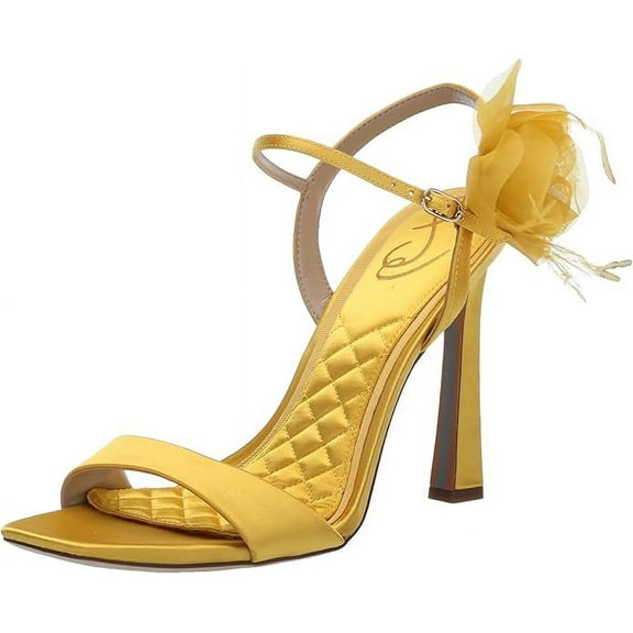 Sam Edelman Leana Sunflower Suede Squared Open Toe Stiletto Heleed Sandals (Sunflower Suede, 6.5)