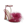 thumbnail image 1 of Sam Edelman Leon Raspberry Feather Pom Pom Detail Ankle Strap High Heel Sandals (Raspberry, 6.5), 1 of 3