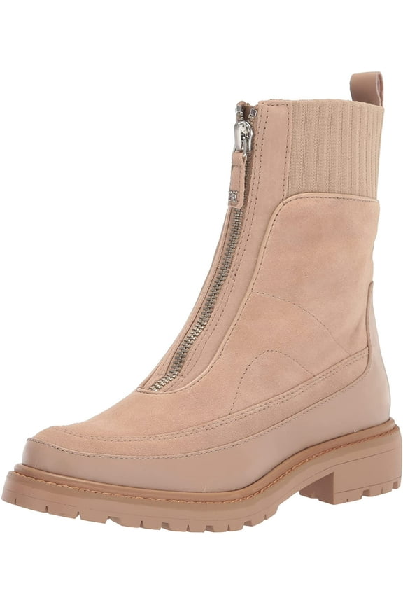 Leone Sesame Chunky Block Heel Closed Toe Zipper Combat Ankle Boots (Sesame, 9.5)