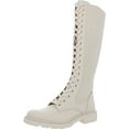 thumbnail image 1 of Sam Edelman Lila Ivory Leather Chunky Heel Rounded Toe Lace Up Knee High Boots (Ivory, 8.5), 1 of 3