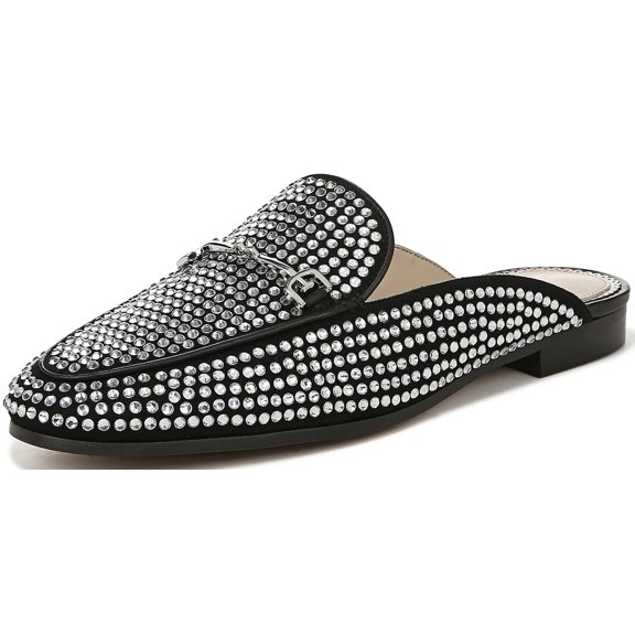 Sam Edelman Linnie Black Glitz Slip On Almond Toe Flat Fashion Leather Mules (Black, 5.5)