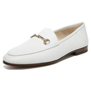 Sam Edelman Lior White Almond Toe Slip On Stacked Heel Fashion Flats Loafers (White, 11)