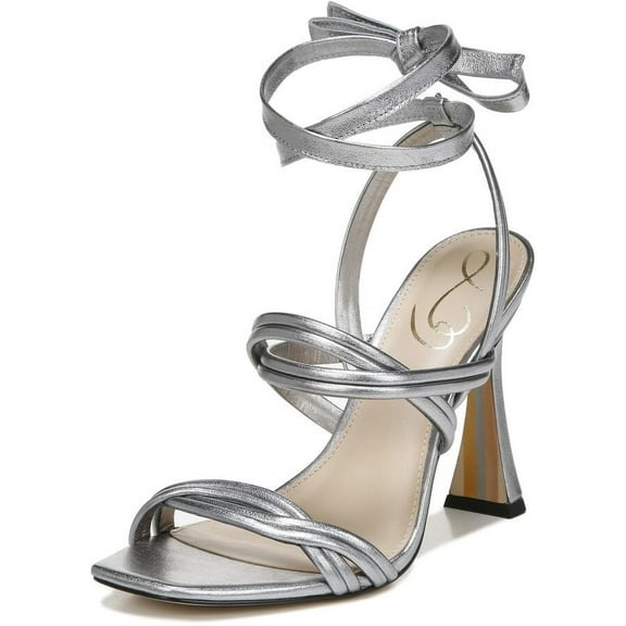 Sam Edelman Lonnie Slate Metallic Spool Heel Squared Toe Tie Up Heeled Sandals (Slate Leather, 11)