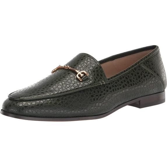 Sam Edelman Loraine Deep Emerald Pebbled Croco Almond Toe Slip On Fashion Loafer (Deep Emerald Pebbled Croco, 5.5)