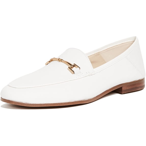 Sam Edelman Loraine Bright White Almond Toe Slip On Stacked Heel Fashion Loafers (Bright White, 10.5)