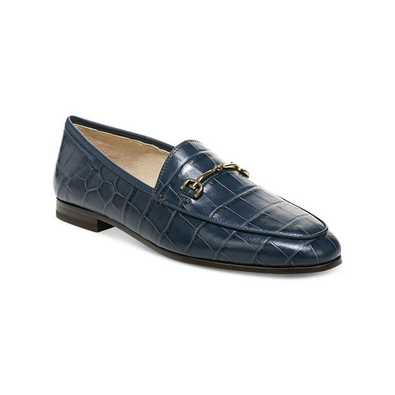 Sam Edelman Loraine Pacific Navy Almond Toe Slip On Stacked Heel Fashion Loafers (Pacific Navy, 7)