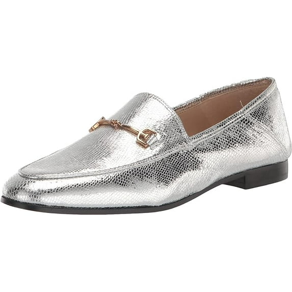 Sam Edelman Loraine Soft Silver Classic Chain Detailed Slip On Vamp Flat Loafers (Soft Silver, 5)