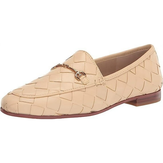 Sam Edelman Loraine Woven Eggshell Leather Classic Chain Detail Vamp Loafers (Eggshell, 10.5)