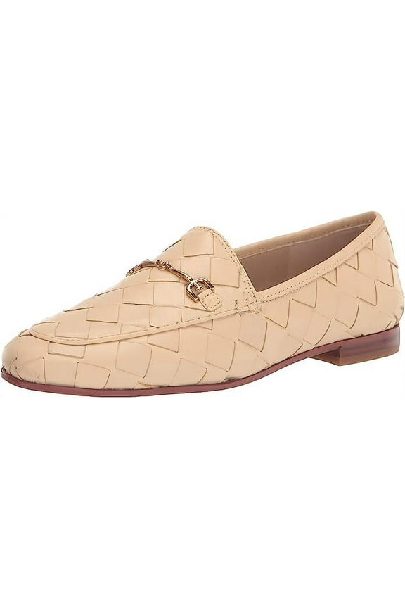 Loraine Woven Eggshell Leather Classic Chain Detail Vamp Loafers (Eggshell, 5.5)