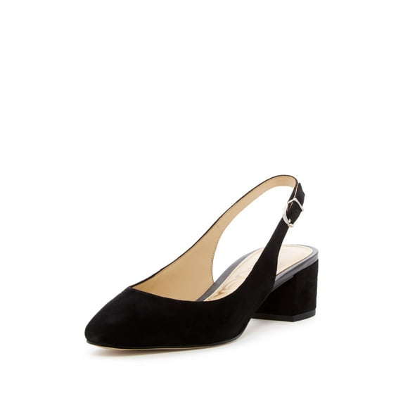 Sam Edelman Lorene Suede Low Block Heel Slingback Dress Pump Black Suede (BLACK, 6.5)