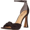 thumbnail image 1 of Sam Edelman Lucia Black Spool Heel Ankle Strap Squared Open Toe Heeled Sandals (Black, 6.5), 1 of 6