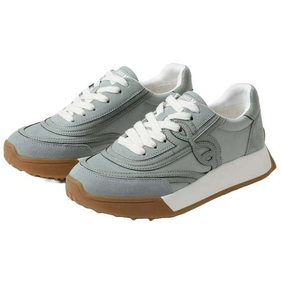 Sam Edelman Luna Sky Grey Suede Lace Up Chunky Heeled Low Top Fashion Sneakers (Sky Grey Suede, 5.5)