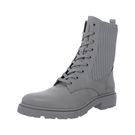 Sam Edelman Lydell Pebble Grey Block Heel Sock Fitted Lace Up Combat Ankle Boots (Pebble Grey, 7.5)