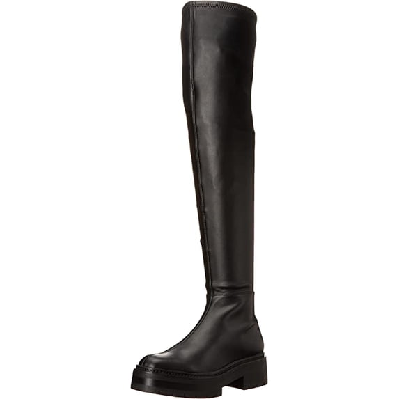 Sam Edelman Lydia Black Chunky Lug Sole Rounded Toe Over The Knee Fashion Boots (Black, 5.5)