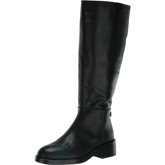 Sam Edelman Mable Black Leather Rounded Toe Stacked Block Heeled Wide Calf Boots (Black Leather, 6.5)