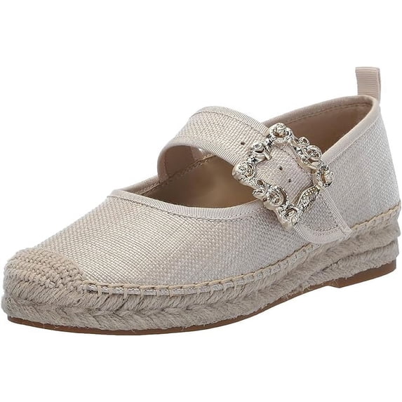 Sam Edelman Maddy Light Natural Cap Toe Mary Jane Espadrille Ballet Flats (Light Natural, 5.5)