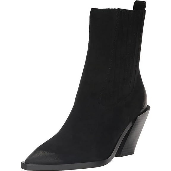 Sam Edelman Mandey Black Suede Pointed Toe Block Heeled Pull On Ankle Boots (Black Suede, 10)