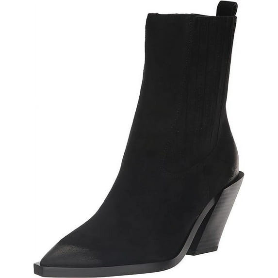 Sam Edelman Mandey Black Suede Pointed Toe Block Heeled Pull On Ankle Boots (Black Suede, 7)