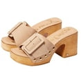 thumbnail image 1 of Sam Edelman Marcia Beige Leather Squared Open Toe Slip On Block Heeled Sandals (Beige, 5), 1 of 6