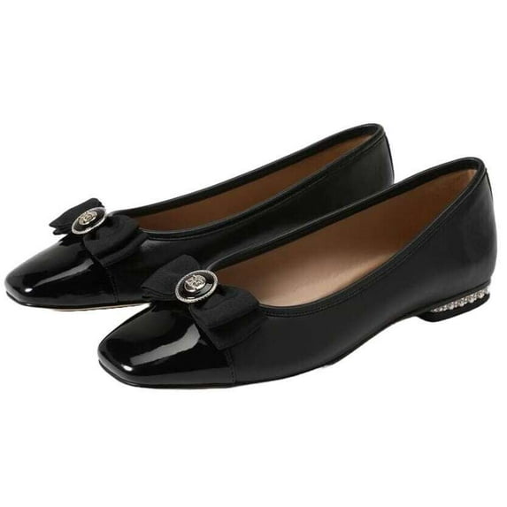 Sam Edelman Maren Black/Leather Slip On Squared Toe Bow Detailed Ballet Flats (Black Leather, 9)