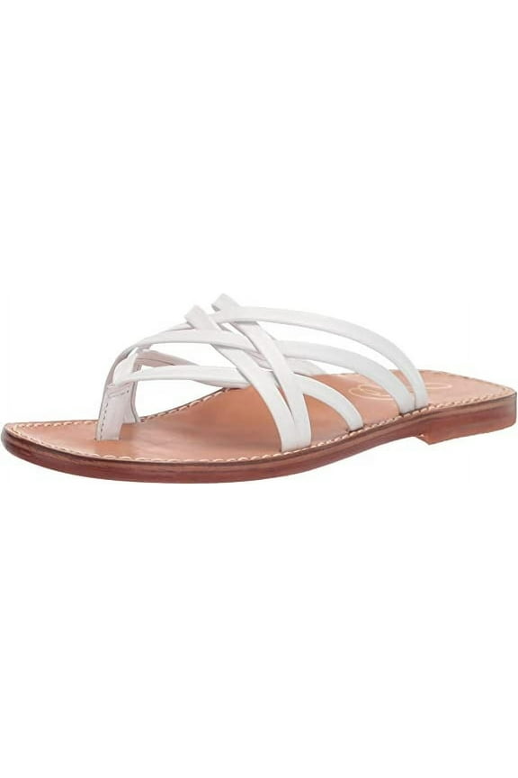 Marinea White Leather Slip On Open Toe Strappy Flat Slides Sandals (WHITE, 10.5)