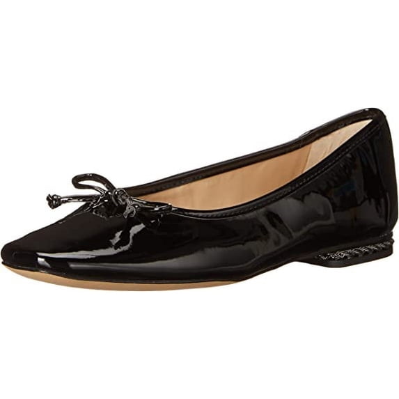 Sam Edelman Marisol Black Squared Toe Slip On Classic Leather Ballet Flats (Black, 8)