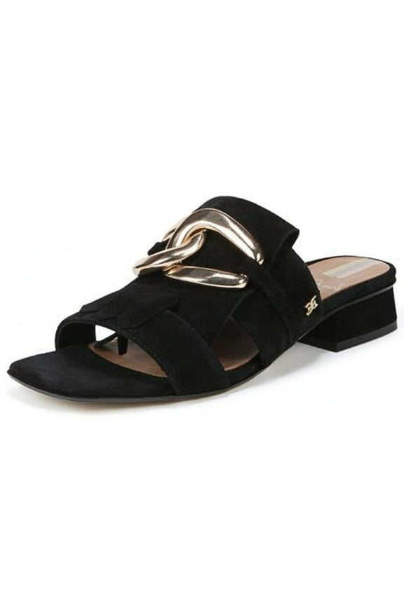 Masha Black Squared Open Toe Slip On Block Heel Slides Sandals (Black, 5)